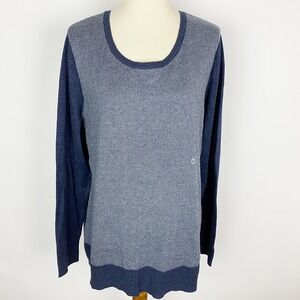 Eddie Bauer Denim Blue Round Neck 2-Tone Sweater Womens Size 2XL New‎